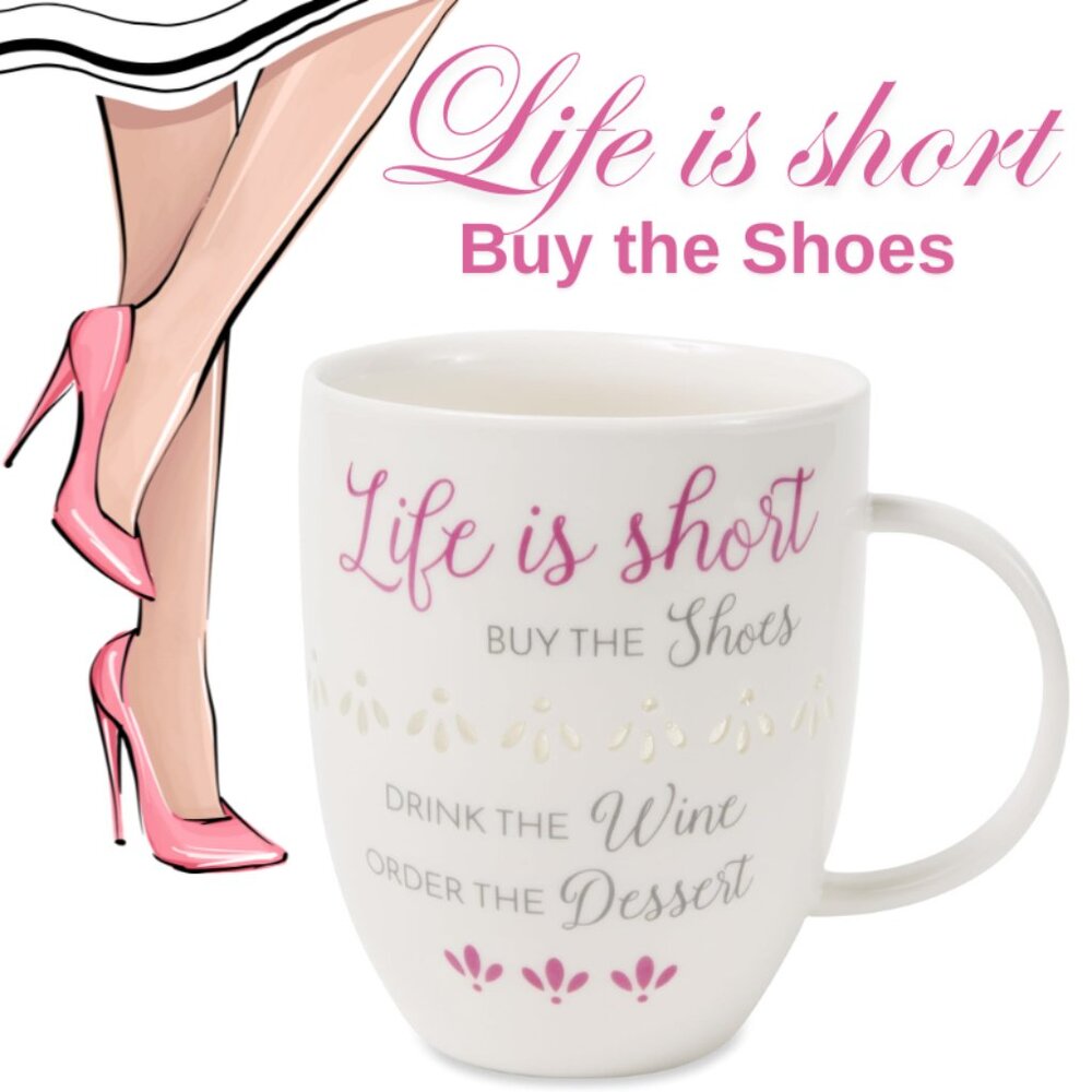 “Buy the Shoes” White Studded Porcelain Mug